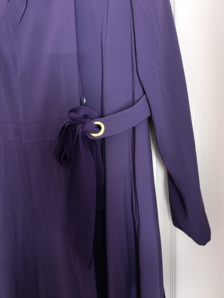 Kemerli Uzun Mor Kadın Klasik trenckot - Görsel 4