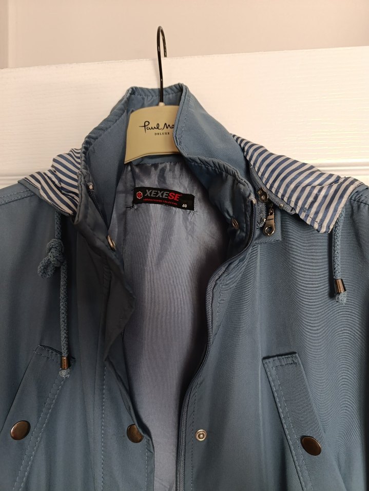 Kadın Mavi Uzun Kot Trençkot - Görsel 2