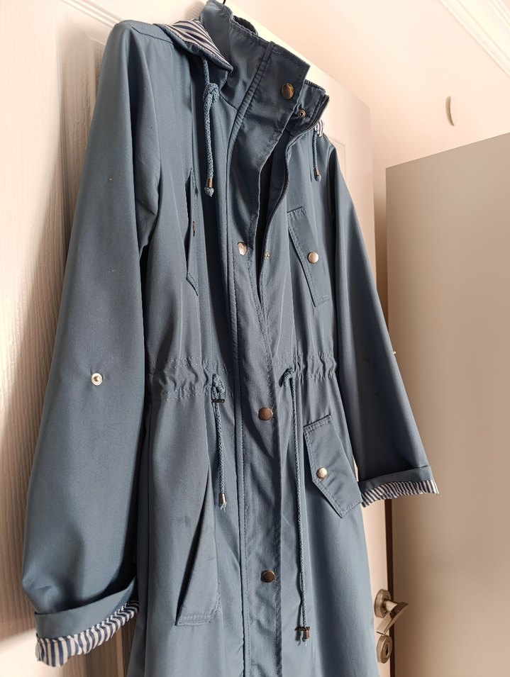 Kadın Mavi Uzun Kot Trençkot - Görsel 3