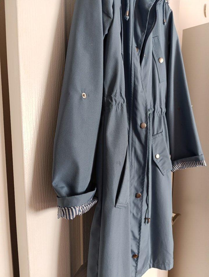 Kadın Mavi Uzun Kot Trençkot - Görsel 4