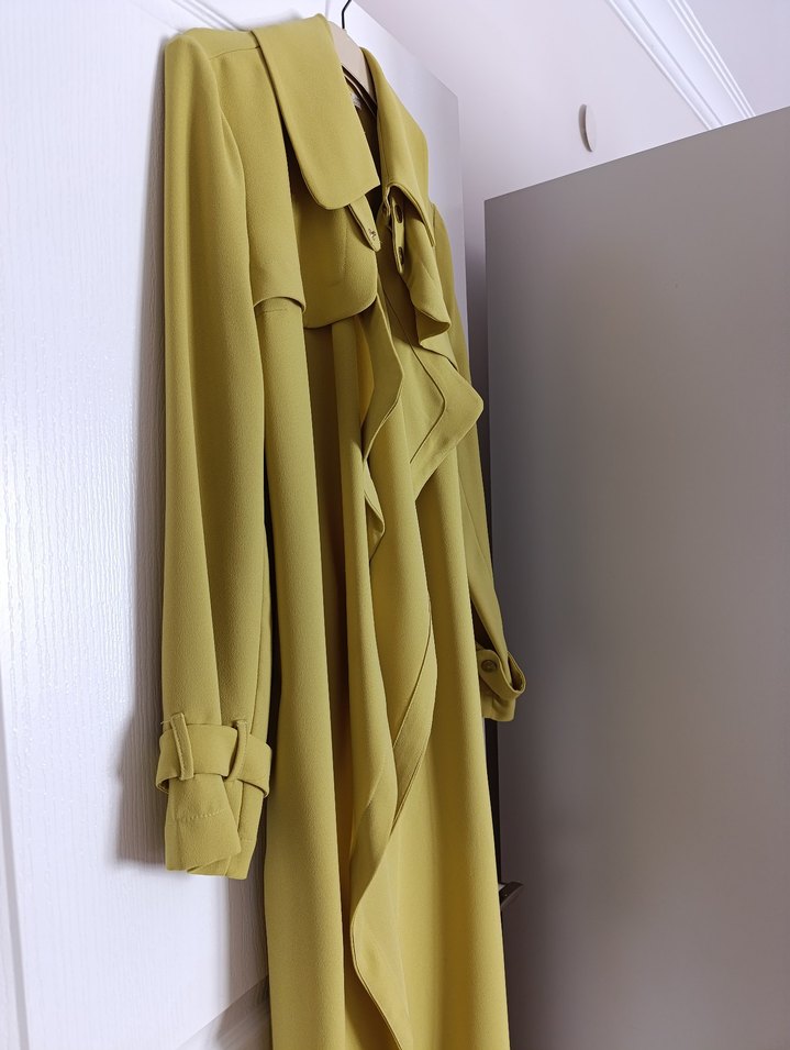 Sarı Uzun Kadın Trençkot - Görsel 4