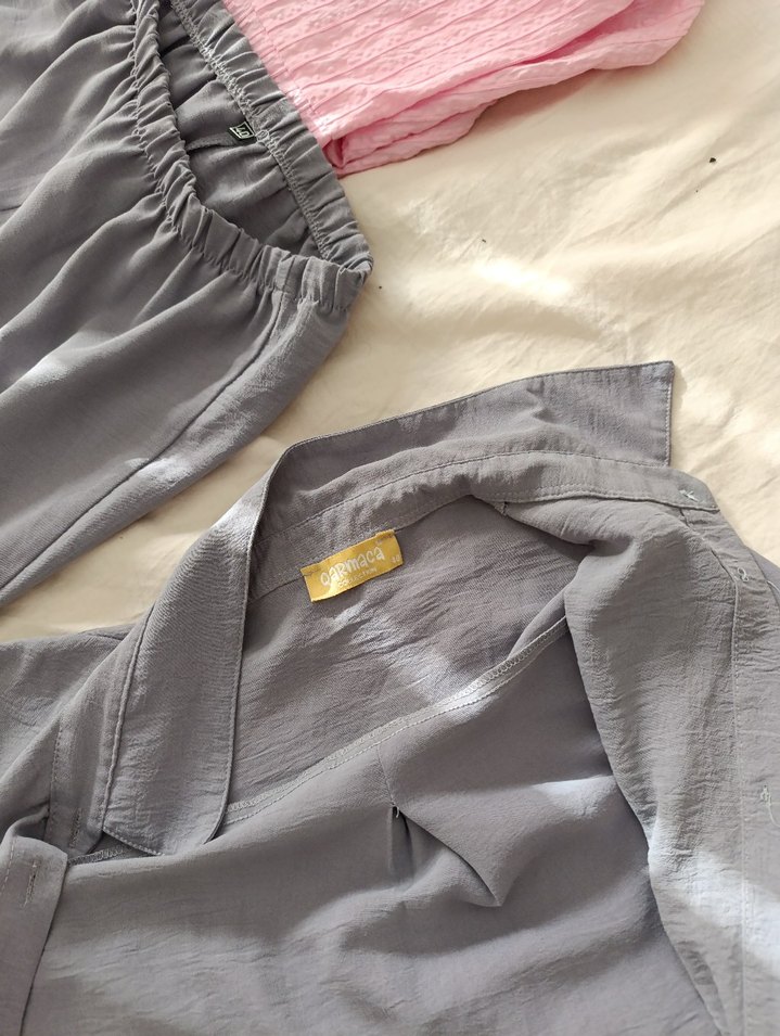 Kadın Gri Keten Rahat Kesim Pantolon - Görsel 4