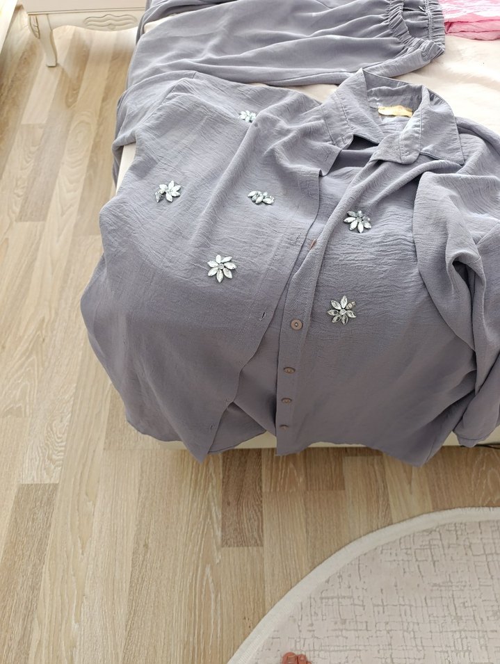 Kadın Gri Keten Rahat Kesim Pantolon - Görsel 3