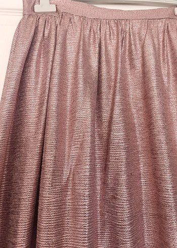 Pembe Parlak Yılan Desenli Pilili Uzun Etek