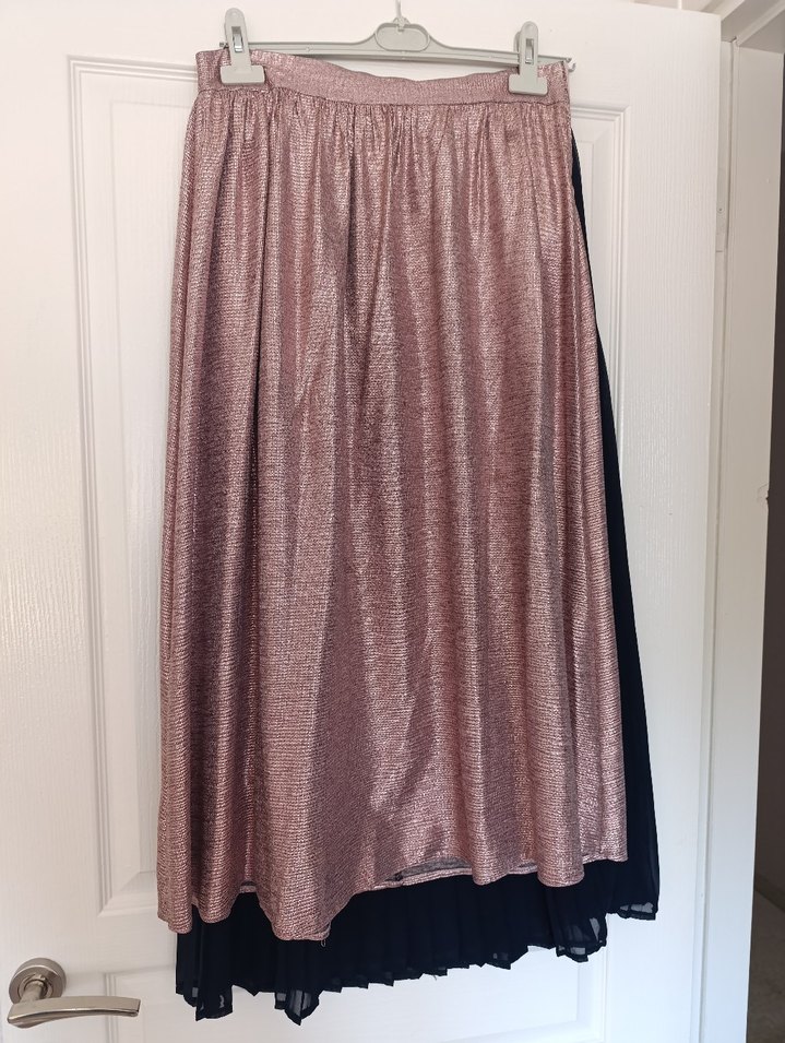 Pembe Parlak Yılan Desenli Pilili Uzun Etek - Görsel 2