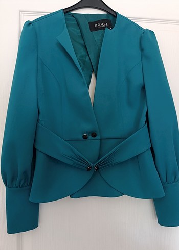 Kadın Turkuaz Kemerli Blazer Ceket