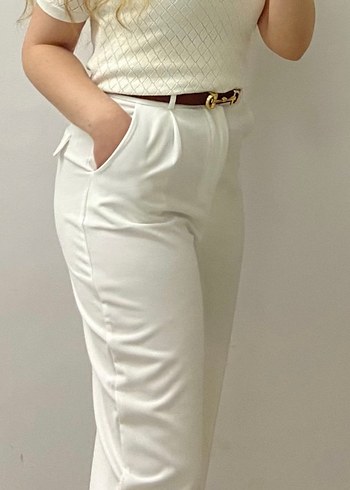 Zara Beyaz Midi Kumaş Kadın Pantolon