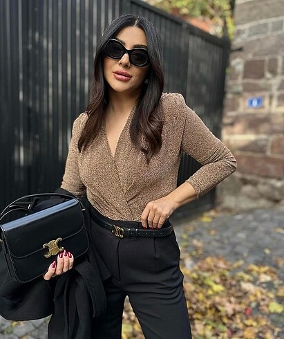 m Beden Simli Vatkalı Bodysuit Gold