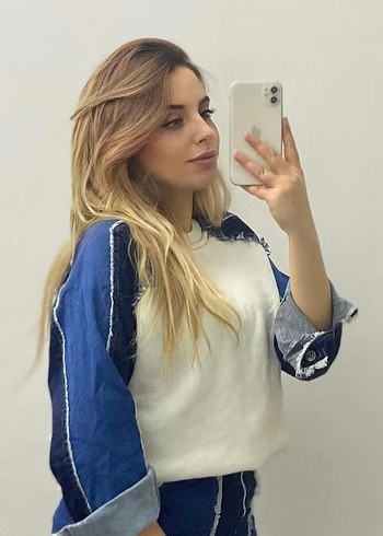 Zara Mavi Batik Desenli Kadın Denim Takım