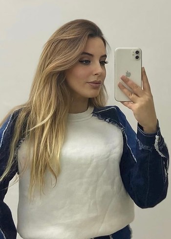 m Beden Mavi Batik Desenli Kadın Denim Takım