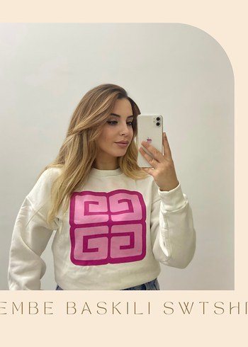 Pembe Baskılı Mini Sweatshirt