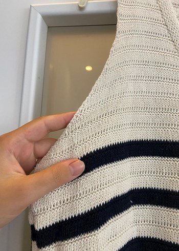 m Beden Çizgili Örgü Uzun Kolsuz Elbise