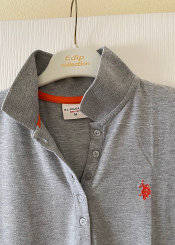 U.S Polo Assn. Düğmeli Gri Polo Yaka Kadın Tişört orijinal