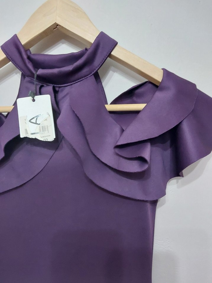 Mor  Kollu Fırfırlı Abiye Elbise - Görsel 3