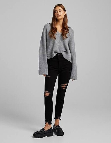 Bershka Kadın Solmayan Siyah Yüksek Bel Jean