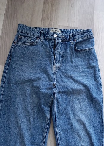 Düğmeli Rahat Kesim Mavi Midi Kot Pantolon - Görsel 4