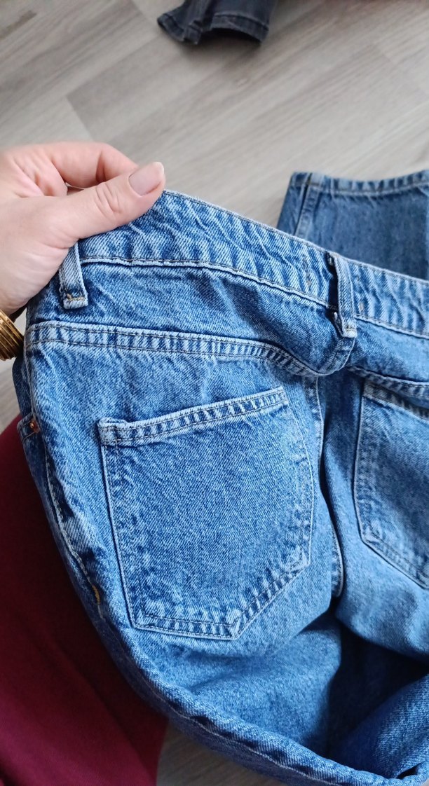 Düğmeli Rahat Kesim Mavi Midi Kot Pantolon - Görsel 3