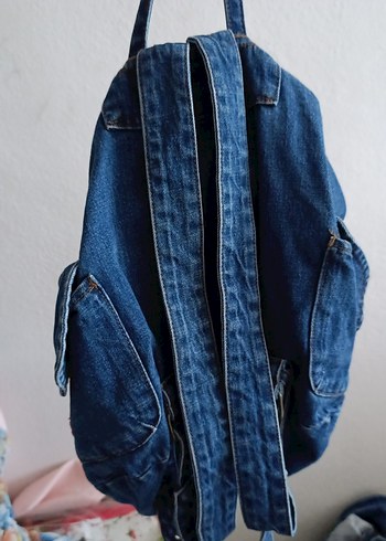 Nakışlı Koyu Mavi Kot Sırt Çantası - Görsel 2