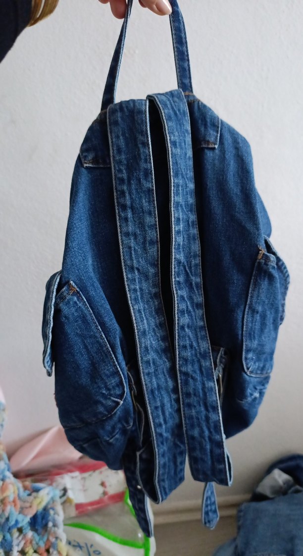 Nakışlı Koyu Mavi Kot Sırt Çantası - Görsel 2