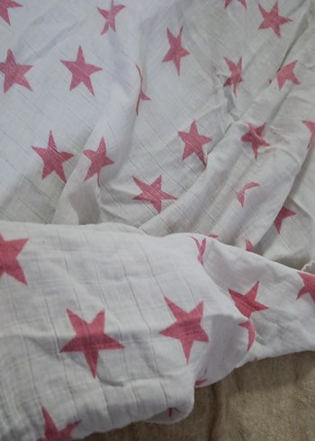 kırmızı  Yıldız Desenli muslin - Görsel 2