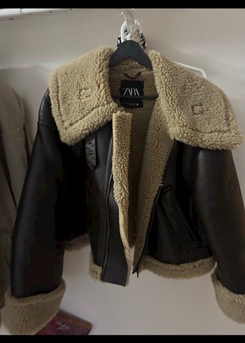 Zara Kemer Detaylı Kahverengi Deri Kadın Ceket