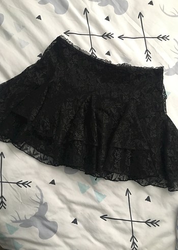 Siyah Gotik Volanlı Mini Etek