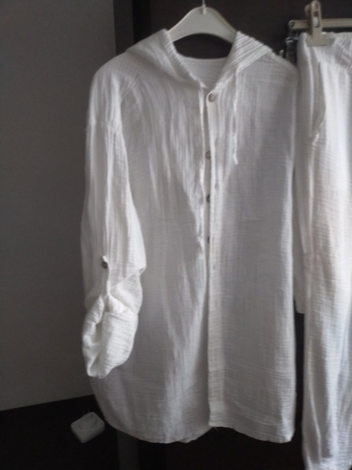 Erkek Beyaz Bohem Düğmeli Pijama Takımı - Görsel 3