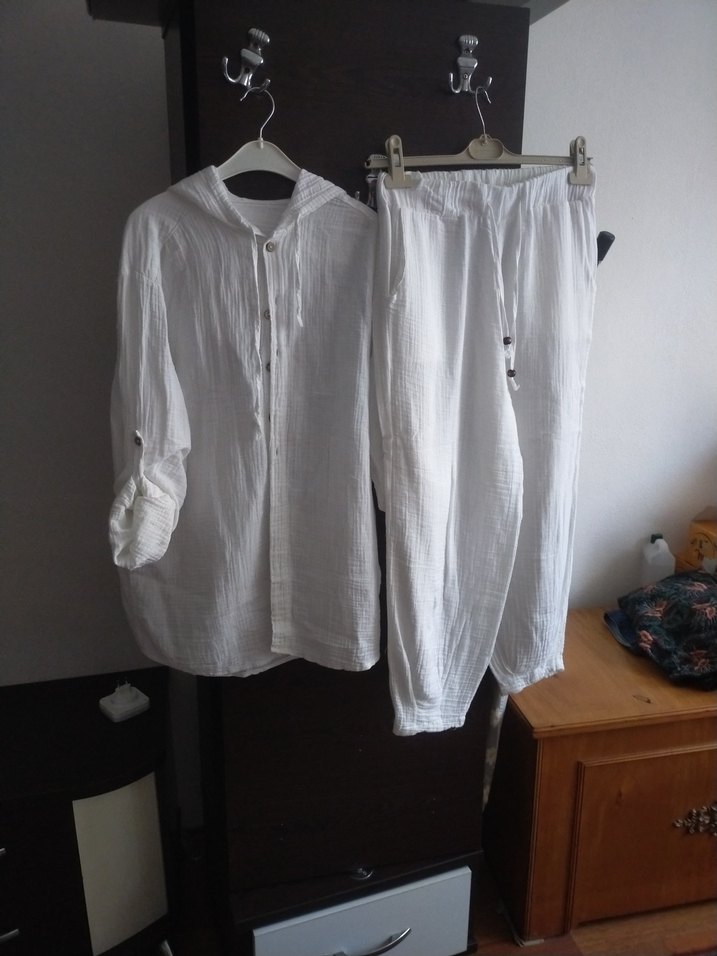 Erkek Beyaz Bohem Düğmeli Pijama Takımı - Görsel 2