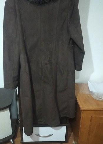 Kahverengi Süet Uzun Kadın Kaban - Görsel 10