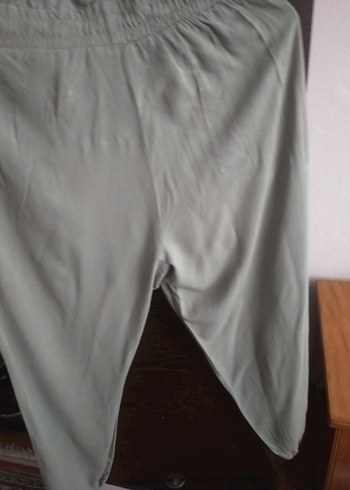 haki renk Rahat Kesim Keten Kadın Pantolon - Görsel 5