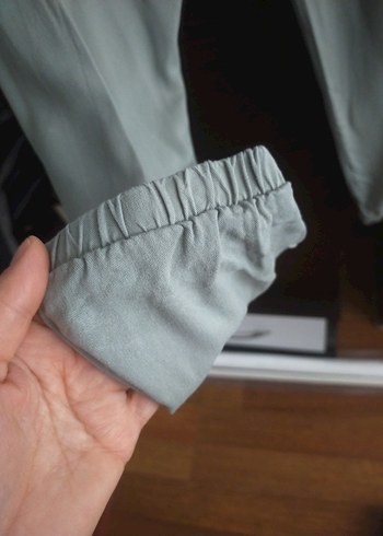 haki renk Rahat Kesim Keten Kadın Pantolon - Görsel 6