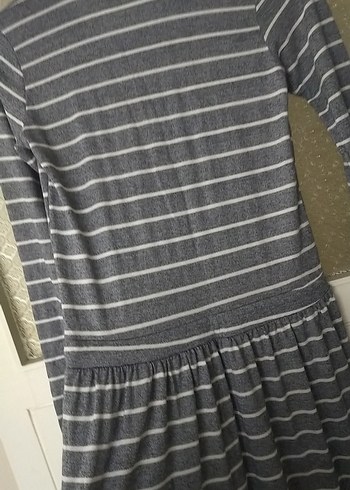 Gri Çizgili Uzun Kollu Kadın Elbise - Görsel 15