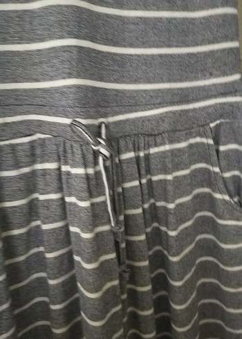 Gri Çizgili Uzun Kollu Kadın Elbise - Görsel 4