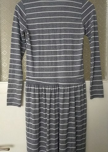 Gri Çizgili Uzun Kollu Kadın Elbise - Görsel 11