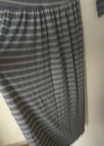 Gri Çizgili Uzun Kollu Kadın Elbise - Görsel 13