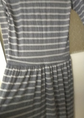 Gri Çizgili Uzun Kollu Kadın Elbise - Görsel 14