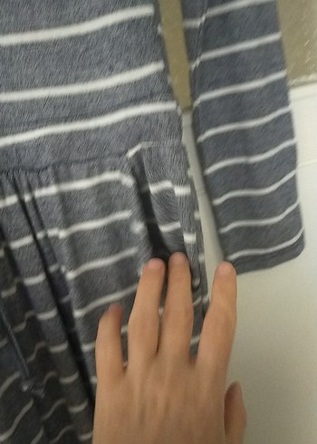 Gri Çizgili Uzun Kollu Kadın Elbise - Görsel 7