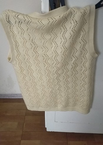 Beyaz Örgü Askılı Midi Bohem yelek - Görsel 6