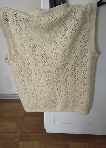 Beyaz Örgü Askılı Midi Bohem yelek - Görsel 7