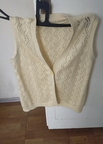 Beyaz Örgü Askılı Midi Bohem yelek - Görsel 4