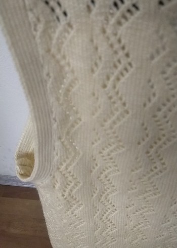 Beyaz Örgü Askılı Midi Bohem yelek - Görsel 9