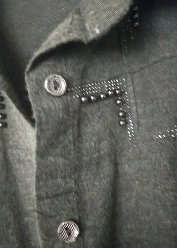 Gri Uzun Düğmeli kadın kışlık gömlek - Görsel 6