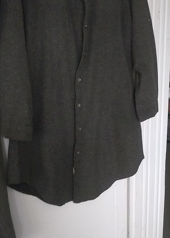 Gri Uzun Düğmeli kadın kışlık gömlek - Görsel 2