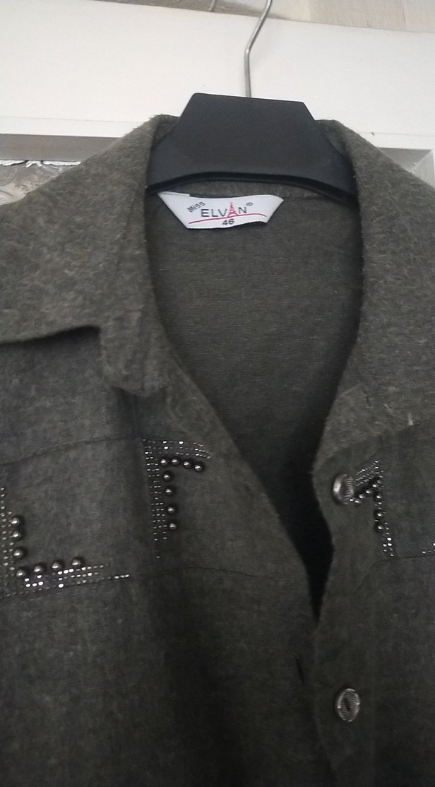 Gri Uzun Düğmeli kadın kışlık gömlek - Görsel 4