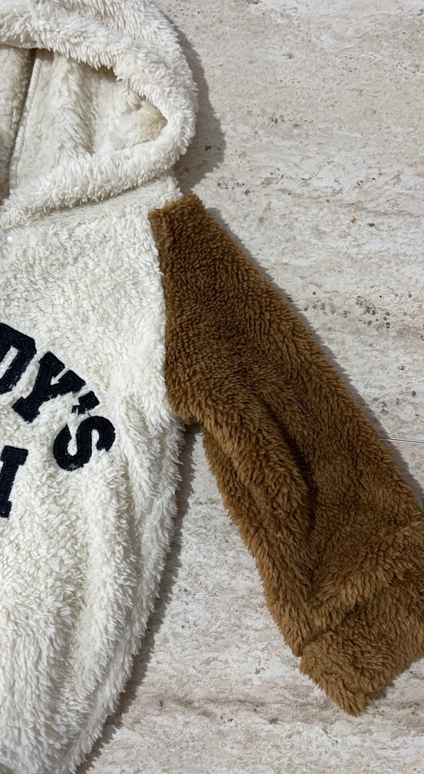 Beyaz Peluş Bebek Tulum Kapüşonlu - Görsel 3