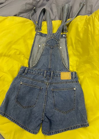 Kadın Mavi Denim Kısa Salopet - Görsel 2