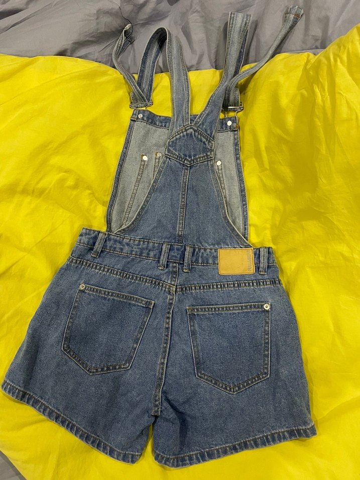 Kadın Mavi Denim Kısa Salopet - Görsel 2