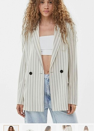 Bershka çizgili ekru Small beden blazer ceket