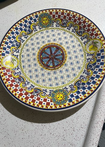 Desenli Çok Renkli Seramik Tabak - Görsel 2