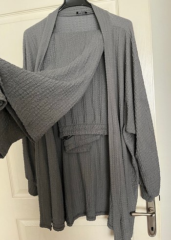 Gri Bohem Tarzı hırka pantalon takım